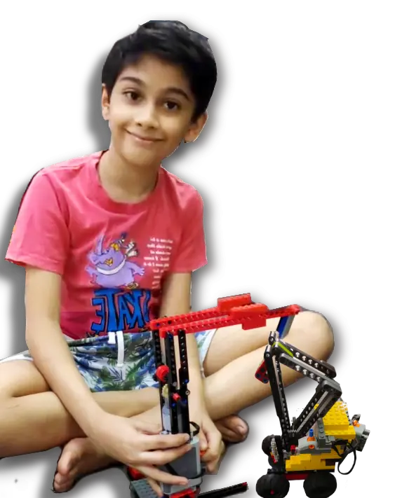 Dhairya with his motorised Lego crane